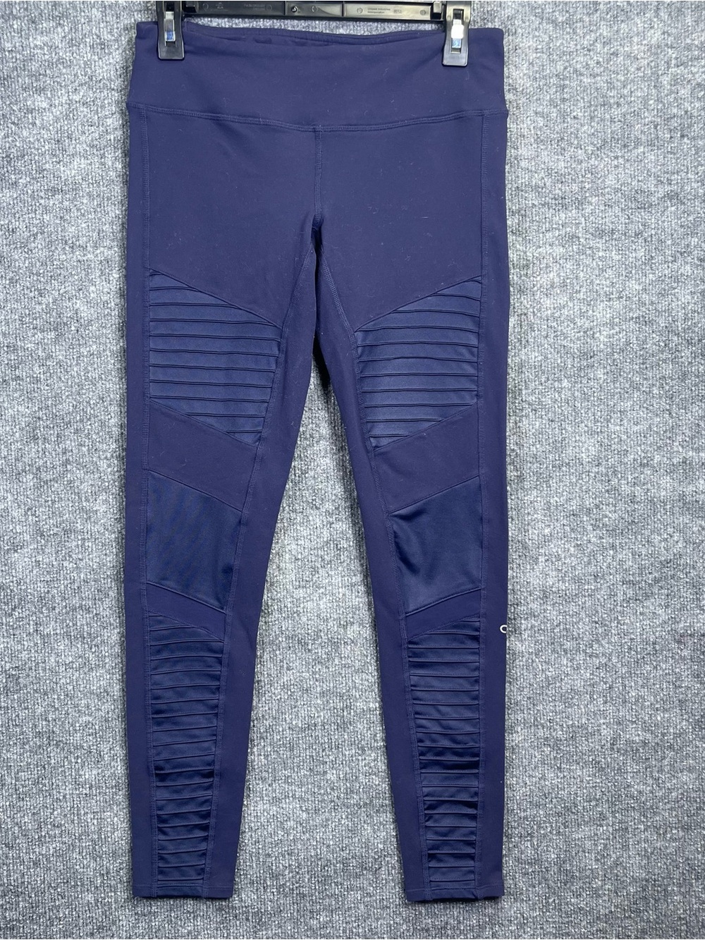 Alo Yoga Moto Mesh Leggings Womens Medium Navy Blue Athletic Mid Rise Stretch